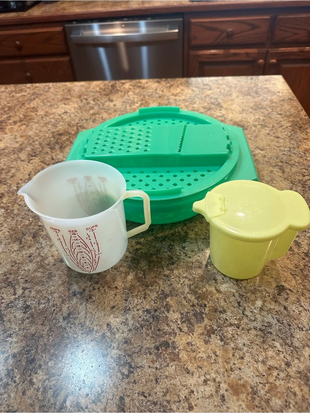 Vintage Tupperware Green Grater and bowl set, Measuring Cup and Sugar container